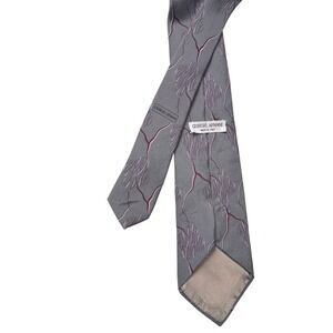 Giorgio Armani Mens Silk Tie Grey Burgundy Abstract Botanical Made in Italy